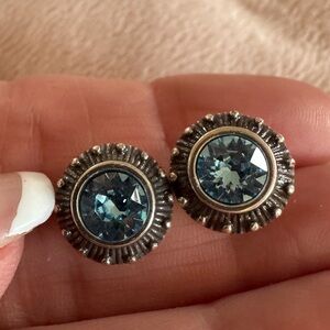 Brighton Twinkle Blue Post Earrings Silver plate w sterling posts